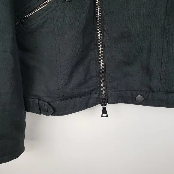 John Varvatos Collection Asymmetrical Moto Jacket Black Linen Cotton Size 54/L - Picture 4 of 11